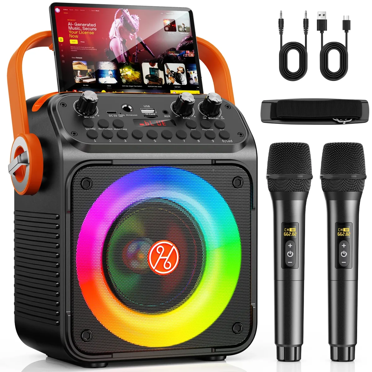 Enceinte karaoké Bluetooth, 2 micros sans fil