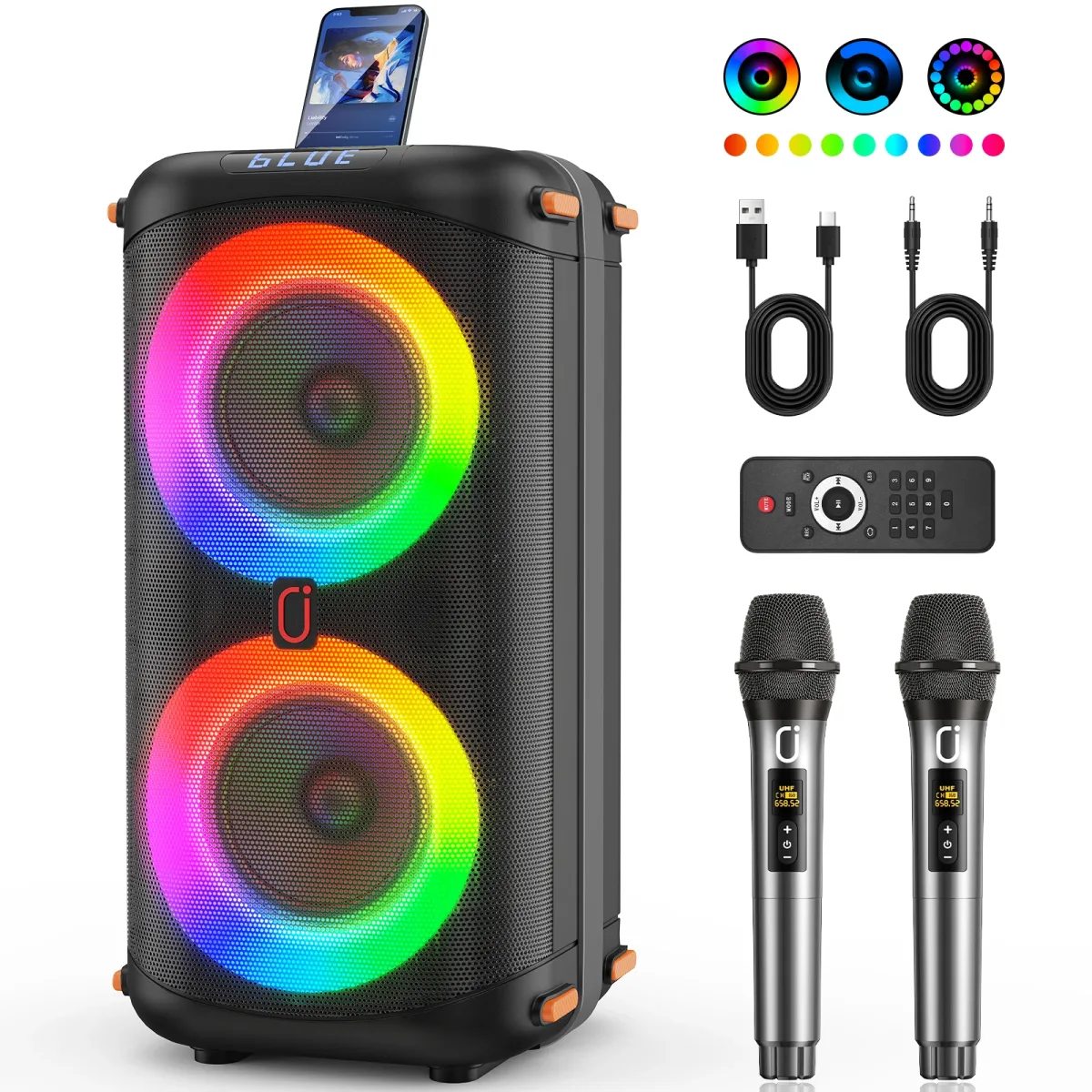 Enceinte karaoké Bluetooth avec 2 microphones