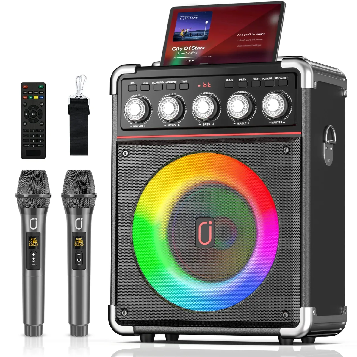 Enceinte karaoké portable et 2 microphones