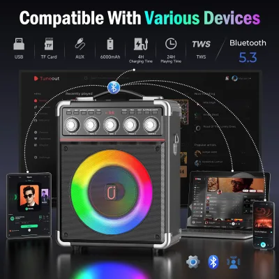 Enceinte karaoké portable et 2 microphones – image 2