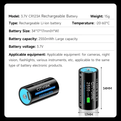 Pile rechargeable Li-ion 16340, 3,7 V – image 2
